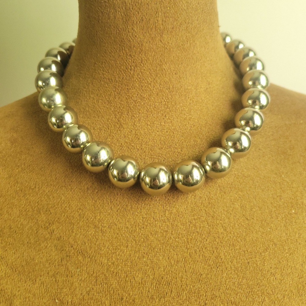 Silver Tone Chunky Ball Bead Statement Necklace 15.5mm Beads 18 Inch Y2K
